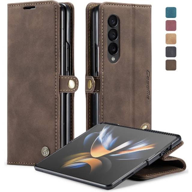 (Brown) Flip Case for Samsung Galaxy Z Fold 4 5g Vintage Pu Leather Wallet Flip Folio Book Magnetic Closure Shockproof Case Card Slot Kickstand
