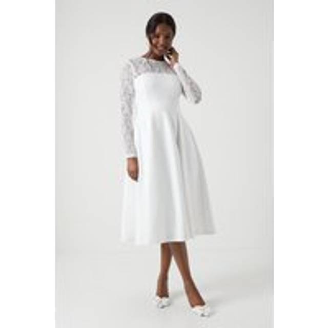 Long Sleeve Lace Ponte Midi Wedding Dress - Ivory - 8