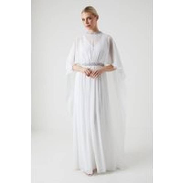 Cape Detail Chiffon Wedding Dress - Ivory - 10