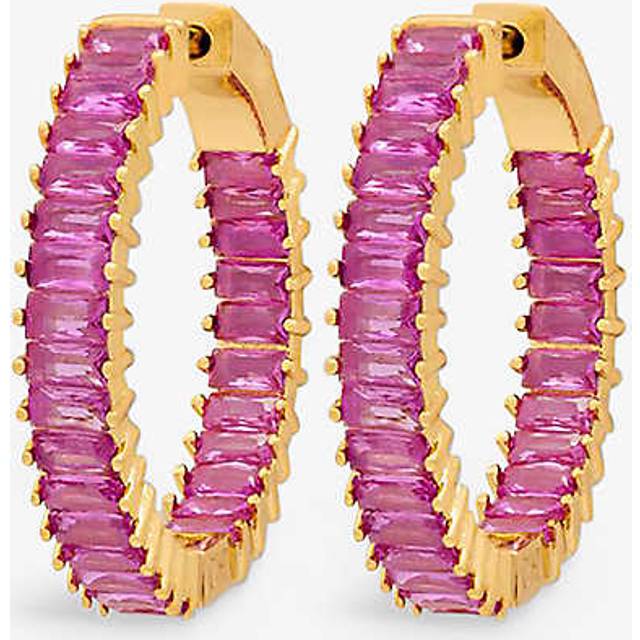 Crystal Haze Womens Sakura Baguette 18ct Yellow Gold-plated Brass and Cubic Zirconia Hoop Earrings - SAKURA