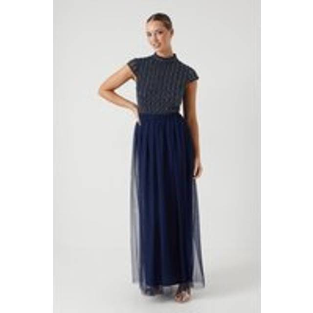 Embellished Cap Sleeve Bridesmaid Maxi Dress - Navy - 8