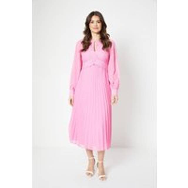 Wallis womens midi dress berry chiffon long sleeve fit flare elegant pleated