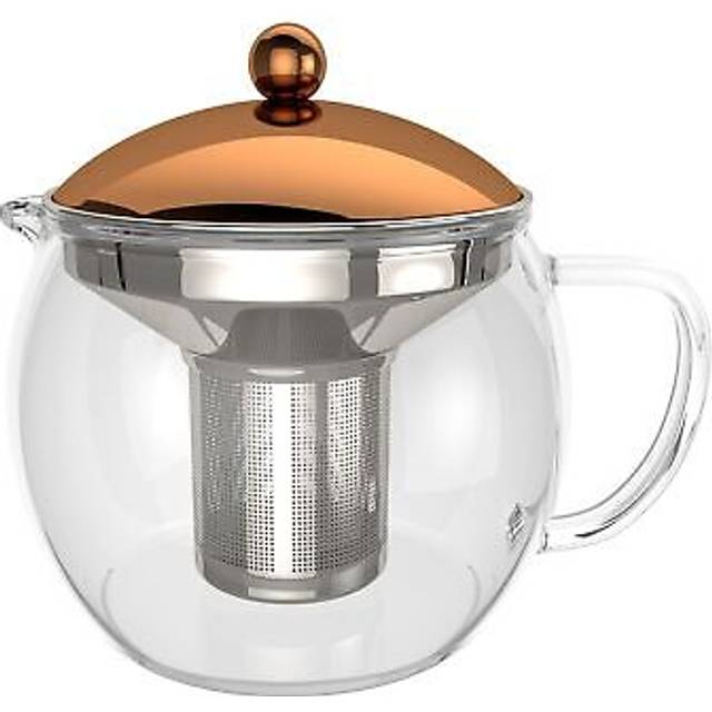 TEMPA Tea Infuser with Removable Stainless Steel Strainer, Tea Maker for Loose Leaf Tea, Heat Resistant Borosilicate Glass Teapot with Lid in Copper