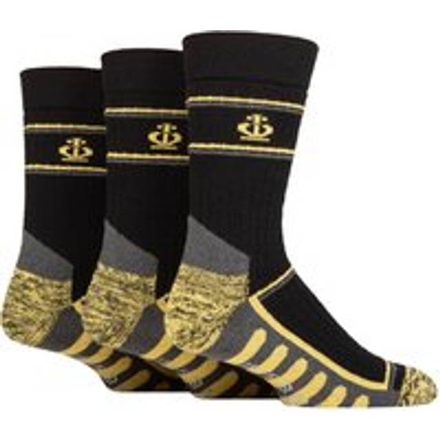 Mens 3 Pair Jeff Banks Recycled Cotton Cushioned Durable Work Socks Charcoal / Yellow 7-11 - Grey