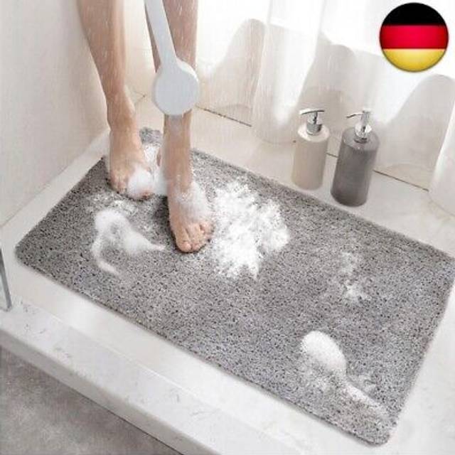 Shower mat Non Slip, 60 x 40 CM Non Slip Bath Mat with Drain, Soft PVC Loofah Shower Bath Mat for Tub, Quick Drying Shower Mat for Bathroom, Grey
