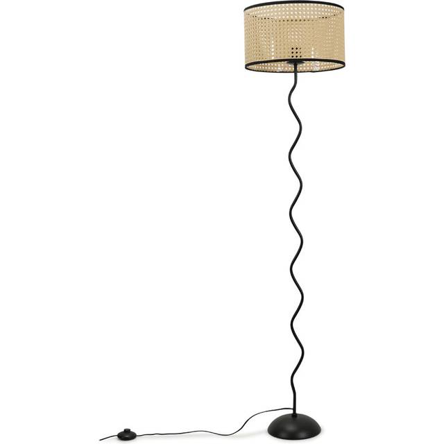 ValueLights Wiggle Black and Natural Cane Shade Metal LED Floor Lamp - Cream