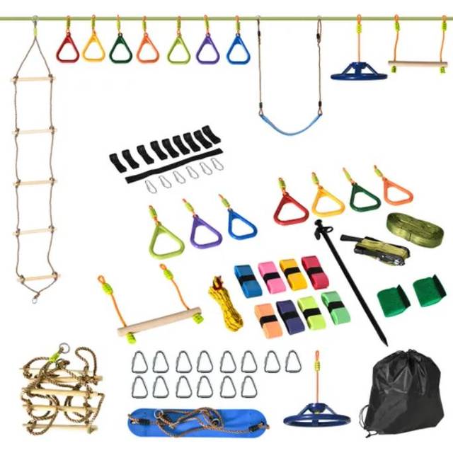Outsunny Ninja Obstacle Course w/ Monkey Bar, Gym Ring, Climbing Rope, Ladder