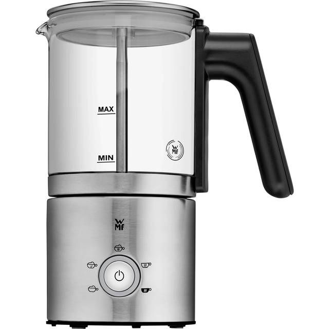 WMF Lono Glas mjölkskummare elektrisk, 150–250 ml, 650 watt, frapp mixer, pekskärm, för mjölkskum varmt och kallt, varm mjölk, mjölkvärmare, kakaomaskin, varm choklad, matt rostfritt stål