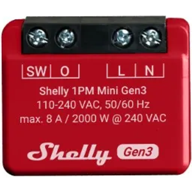 Shelly 1PM Mini Gen3 – Smart hem Wi-Fi-strömbrytare med med Strömmätare, 1 kanal 8 A, Fjärrkontroll via app, Alexa & Google Home-kompatibel, Ingen hubb krävs, 8MB Shelly chip