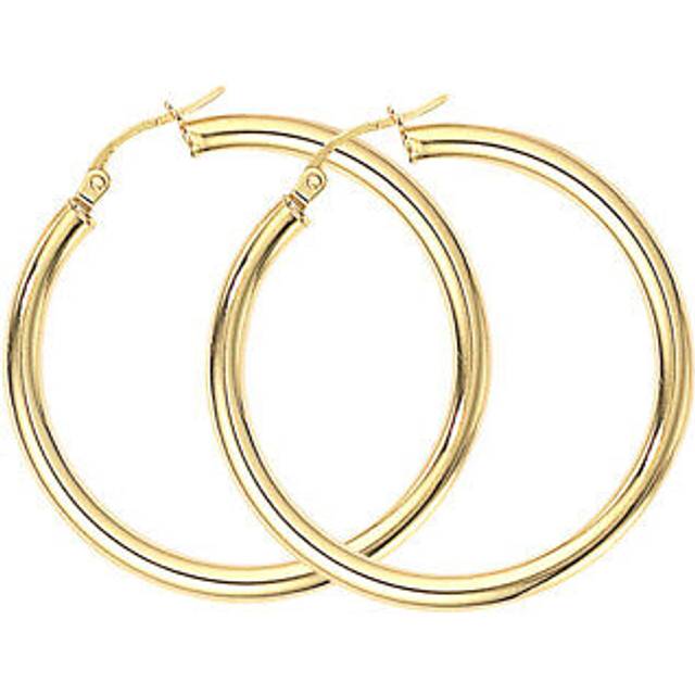 Jewelco London Ladies 9ct Yellow Gold Classic Polished Hoop Earrings - 35mm - ENR02471