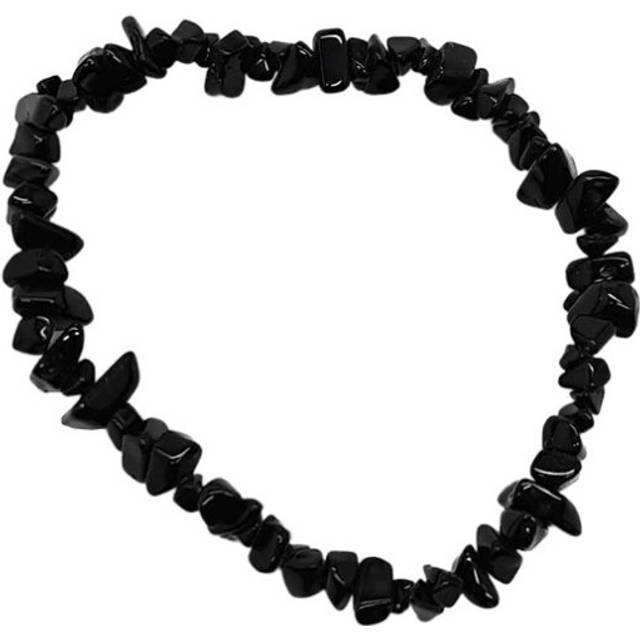 Gemstone Chip Stretch Bracelet, Black Obsidian