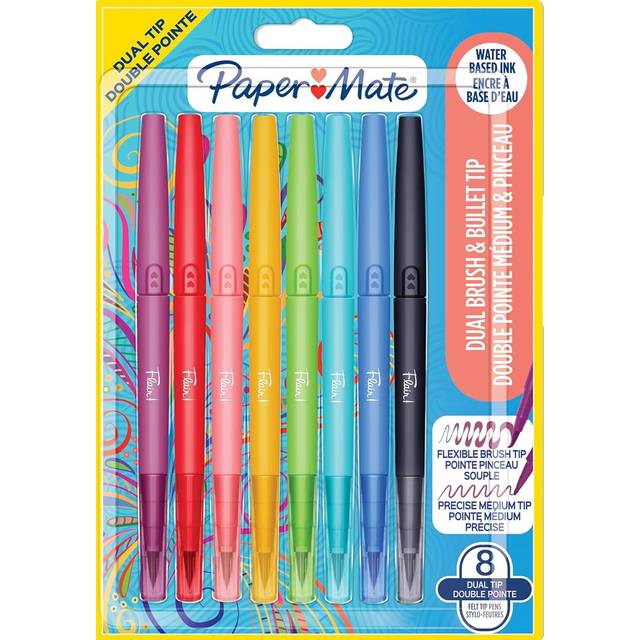 Papermate Flair Twin Tip Brush Pack of 8 Pack Assorted Colours, none