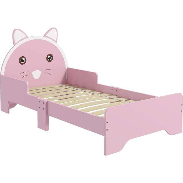 Zonekiz Toddler Bed Frame Cat Design Kids Bed With Guardrails - Pink, Pink
