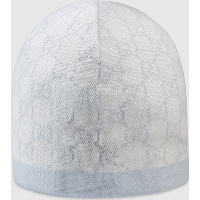 Gucci Girls Ivory/sky Blue Kids Monogram-print Wool Beanie Hat M - IVORY/SKY BLUE