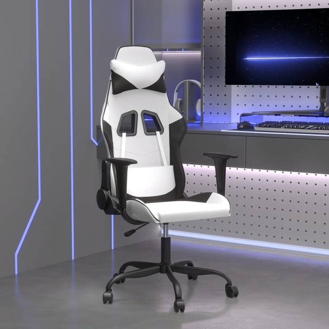 vidaXL Gamingstol med massage vit och svart konstläder