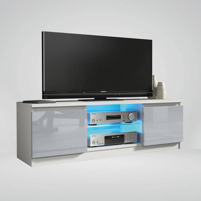 (White & Grey) TV Unit 120cm LED Gloss Doors - Mex Furniture