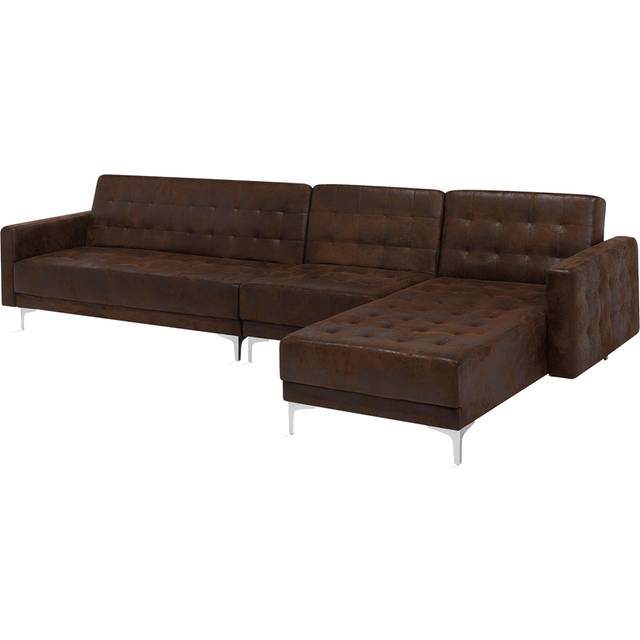 Modular Corner Sofa Bed ABERDEEN Faux Leather Brown 5 Seater Left Hand