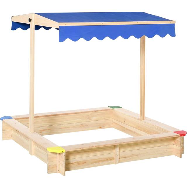 Outsunny Wooden Kids Sandbox Bottom-less design Blue Canopy | TJ Hughes