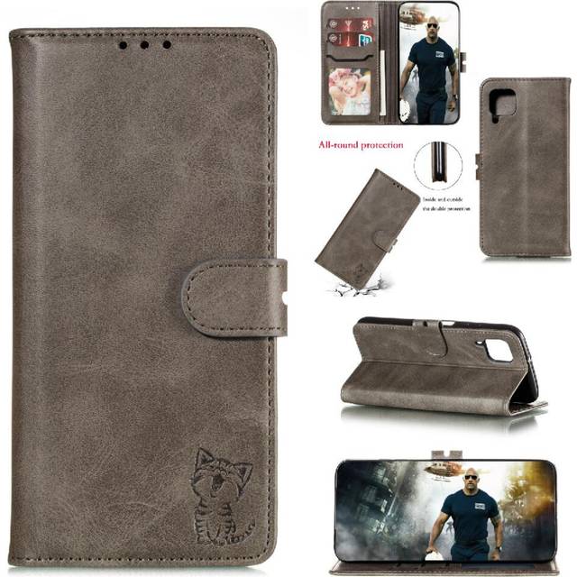 (Gray ) Wallet Case for Samsung Galaxy A42 5g Card Holder All Round Protection Magnetic Closure Kickstand Embossed