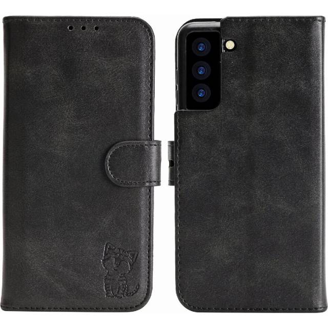 (Black) Wallet Case for Samsung Galaxy S21 Fe 5g Kickstand Embossed All Round Protection Magnetic Closure Card Holder