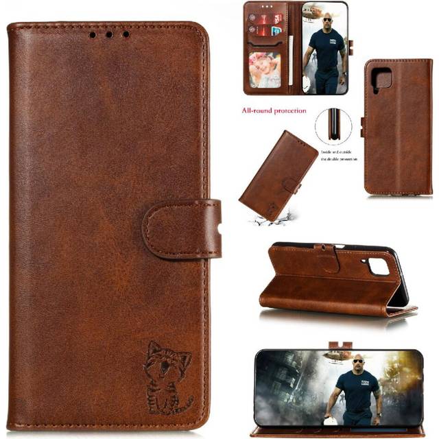 (Brown) Wallet Case for Samsung Galaxy A42 5g Card Holder All Round Protection Magnetic Closure Kickstand Embossed