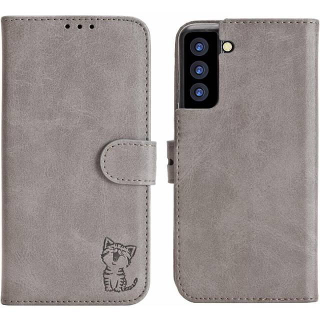 (Gray ) Wallet Case for Samsung Galaxy S21 Fe 5g Kickstand Embossed All Round Protection Magnetic Closure Card Holder