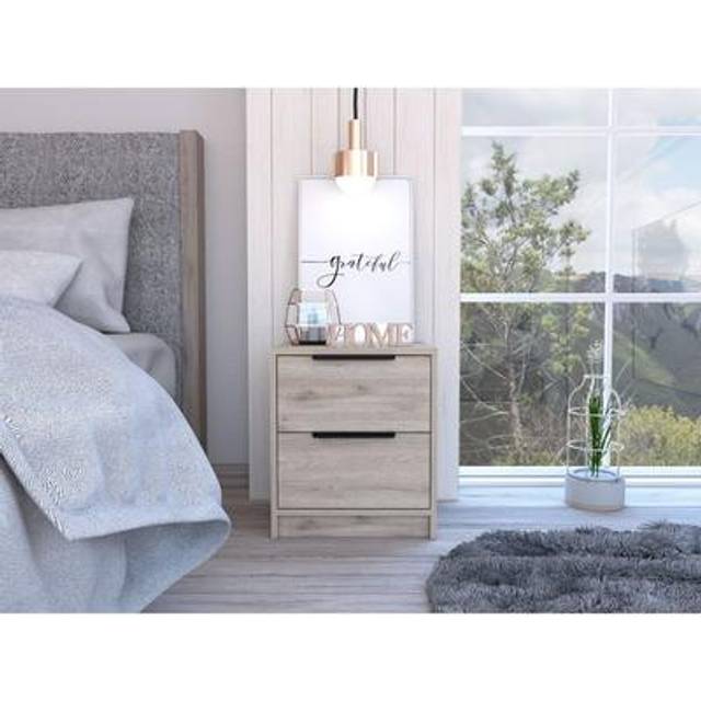 Modern Nightstand 19 H, 2 Drawers, Light Gray