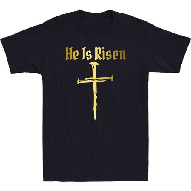 He is risen three nail cross cross jesus easter gift golden print men's t-shirt