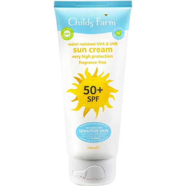 Childs Farm Kids and Baby Sun Cream SPF 50plus Water Resistant UVA UVB Very High Protection Suitable for Dry Sensitive and Eczema-prone Skin 100ml