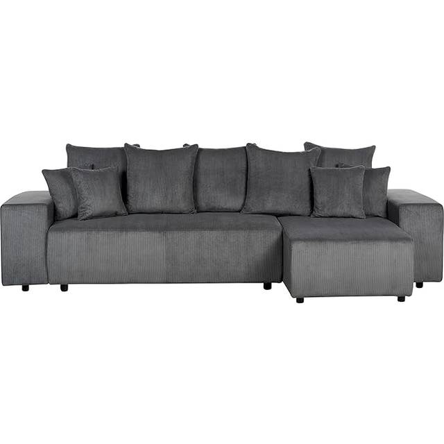 Beliani - Modern Left Hand Fabric Corner Sofa Corduroy Extra Scatter Cushions Dark Grey Luspa
