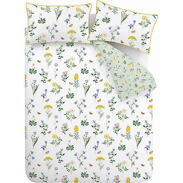 'Botanical Cottage Garden' 200 Thread Count Cotton Duvet Cover Set - White - King