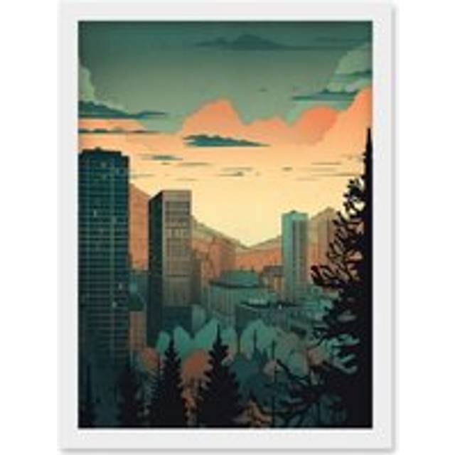 Skyscrapers by Forest Urban Architecture Landscape Artwork Framed Wall Art Print A4 - White - One Size