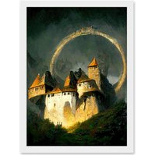 Enchanted Castle At Sunrise Oil Painting Artwork Framed Wall Art Print A4 - White - One Size
