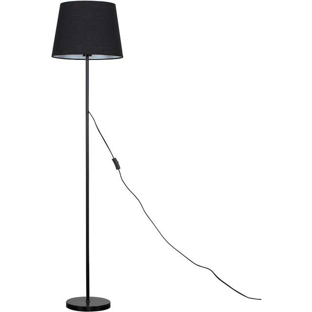 Modern Standard Floor Lamp in a Black Metal Finish with a Large Black Tapered Light Shade