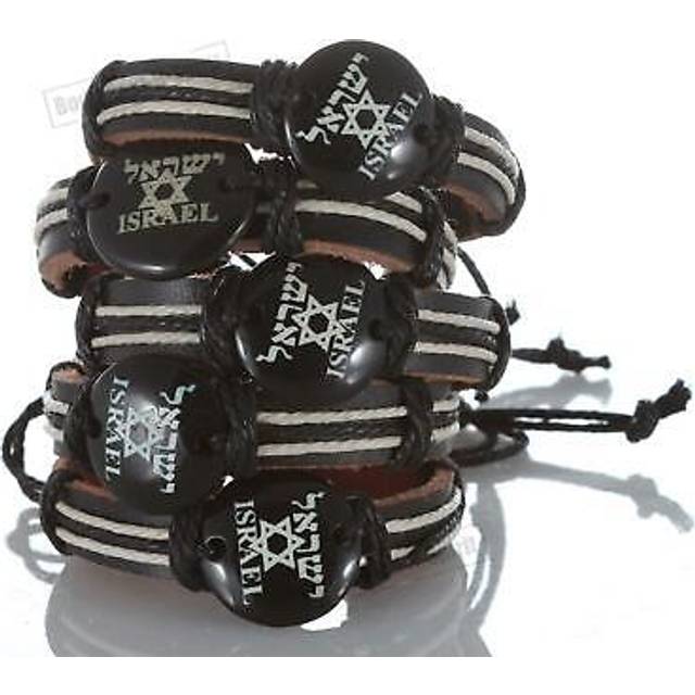 5 star of david israel jewish men mix brown leather bracelet wrist luck success