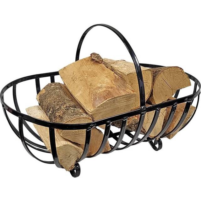 Log Holder 42 cm Basket Durable Plastic Coated Steel Black Garden Pride