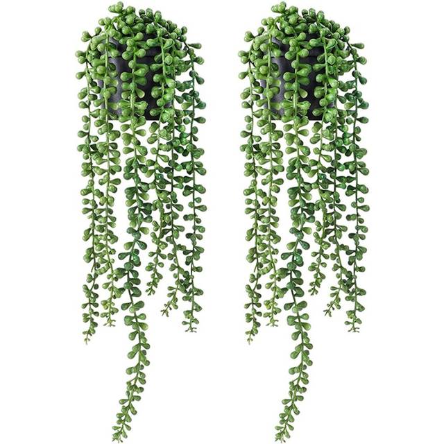2 Pcs Hanging Plants, Artificial Hanging Succulent Plants String of with Planter, Faux Plants for Wall Home
