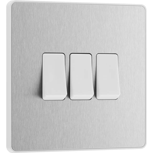 BG Evolve 2 Way 20A 16Ax Triple Light Switch - Brushed Steel