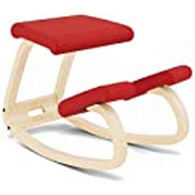 Varier Variable Balans, Original Kneeling Chair, Ergonomisk Kontorsstol, 10-års garanti, designad av Peter Opsvik, natur/röd