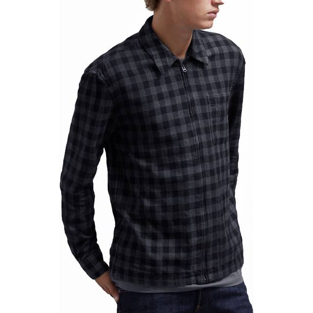 French Connection Regular Fit Zip Up Blanket Check Shirt Black Iris