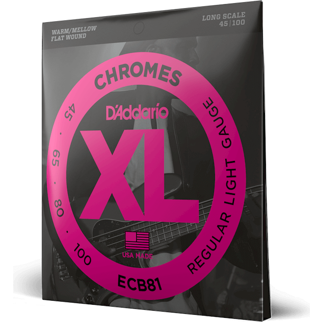 D'Addario Flatwound Chrome Bass Strings, Regular Light (ECB81)