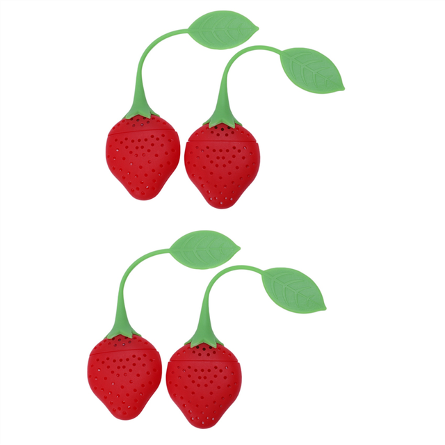 4Pcs Silicone Tea Infuser Ball Pass Filter Tea Infuser Strainer Spoon Strawberry