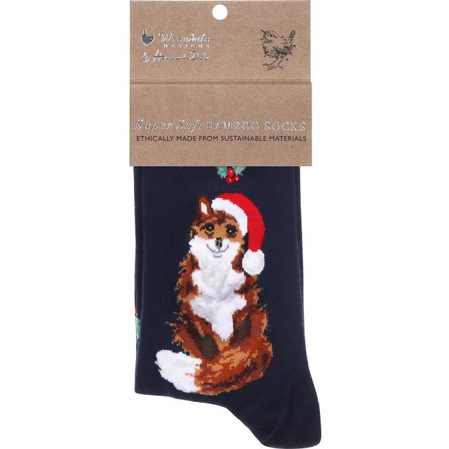 Wrendale Designs ‘Festive Fox’ Navy Fox Women's Bamboo Christmas Socks