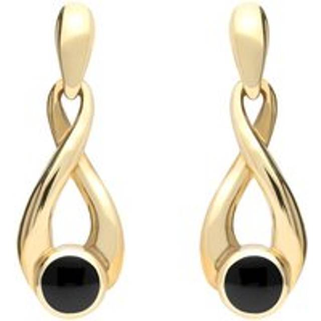 9ct Yellow Gold Whitby Jet Eternity Loop Drop Earrings - Yellow Gold