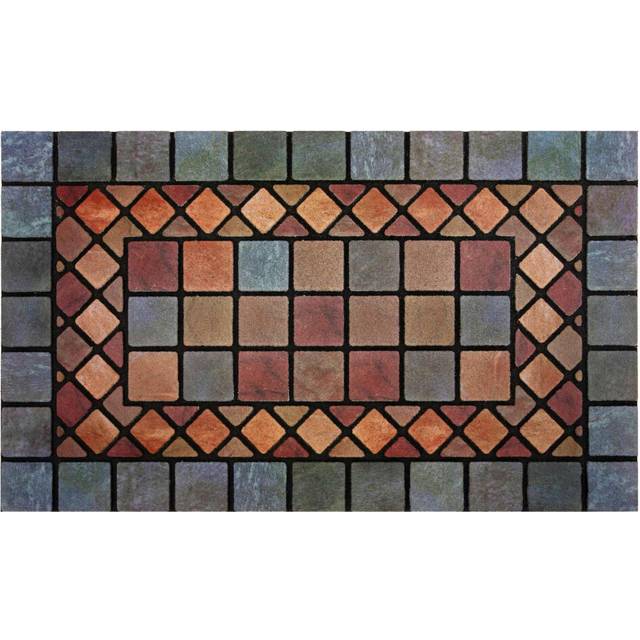 Elegant Tile Mat Barrier Doormat Eco-Friendly Scrape and Non-Slip Indoor/Outdoor Door Mat, Rectangular (60x40cm), Blue Border