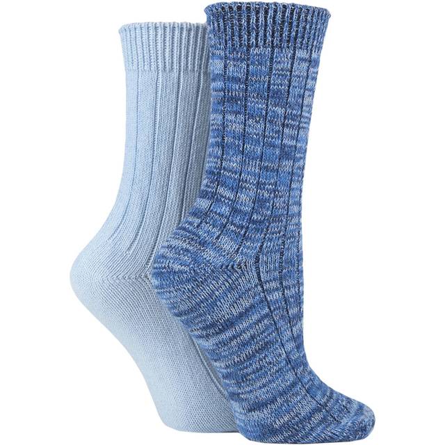 Women's 2 Pair SOCKSHOP Chunky Rib Cotton Boot Socks Bosphorous Blue 4-8 Ladies