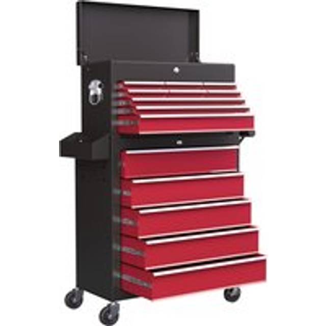 Homcom Rolling Tool Cabinet On Wheels With 14 Drawers, Pegboard And Side Rack, Lockable Top Tool Chest And Roller Cabinet Combo For Workshop And Home,