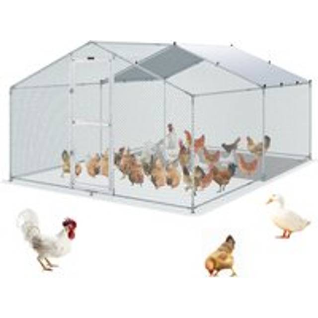 Mophorn - vevor Metal Chicken Coop, 13.1 x 9.8 x 6.6 ft Large Chicken Run, Peaked Roof Outdoor Walk-in Poultry Pen Cage for Farm or Backyard, with