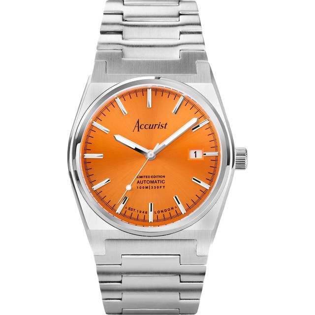 Accurist Accurist Limited Edition Origin Automatic Men’s Watch | Silver Case & Stainless Steel Bracelet with Orange Dial | 41mm