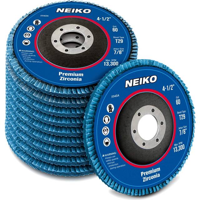 NEIKO 11143A 10 Pack Zirconia Flap Discs 4-12 for Angle grinder  60 grit Flapper Wheel  Angled T29 grinding Wheel 45 Inch Flap Disc  78 Arbor grinding